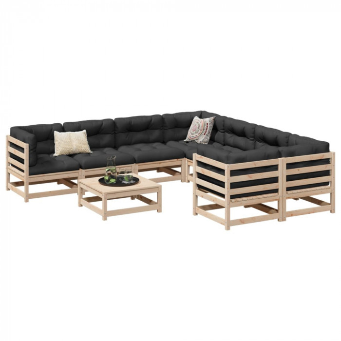 vidaXL Set canapea de grădină, 9 piese, lemn masiv de pin