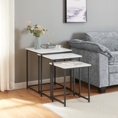 Set 3 masute stivuibile masuri diferite Trollh&amp;auml;ttan alb marmorat/negru [en.casa] HausGarden Leisure foto