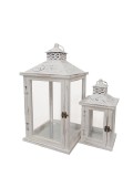 Cumpara ieftin Set 2 felinare lemn alb vintage 16 x 16 x 30, 25,5 x 25,5 x 47,5 cm