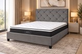 Cumpara ieftin Pat Dublu Hypnotic 160x200 cm Tapitat Catifea Gri cu Somiera Inclusa