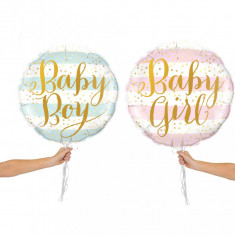 Balon Baby Boy, Baby Girl, diametru 45 cm, folie metalizata, forma rotunda foto