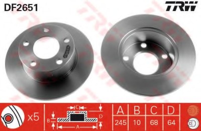 Disc frana AUDI A6 (4B2, C5) (1997 - 2005) TRW DF2651 foto