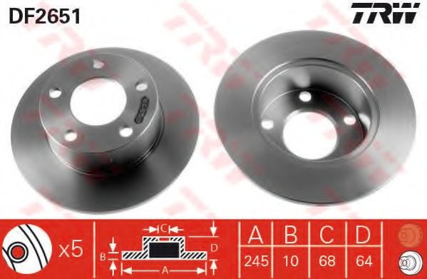 Disc frana AUDI A6 (4B2, C5) (1997 - 2005) TRW DF2651