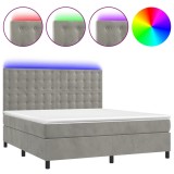 Cumpara ieftin Pat cu arcuri, saltea si LED, gri deschis, 180x200 cm, catifea