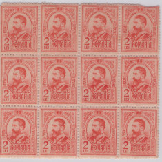 RO-222-ROMANIA 1908-Lp 66h-Uzuale GRAVATE-2 lei bloc de 12 timbre nestampilate