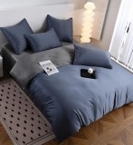 Cumpara ieftin Lenjerie De Pat Tip Matase Bravento Tm006, Bumbac, Poliester, 4 Piese, Fara Elastic, Albastru