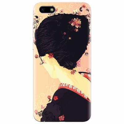 Husa silicon pentru Huawei Y5 2018, Japanese Geisha Illustration Cherry Blossom foto