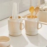 Cumpara ieftin Suport ustensile bucatarie cu scurgere de tip cana, dimensiuni 13.5 cm x 11 cm, 14 cm, bej