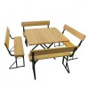 Set berarie ROMA din lemn masiv de rasinos 110x110 cm pentru gradina sau terasa o masa si patru banci cu spatar culoare natur