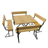 Set berarie ROMA din lemn masiv de rasinos 110x110 cm pentru gradina sau terasa o masa si patru banci cu spatar culoare natur