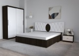Dormitor Kent Magia Alb cu Pat Matrimonial 160 cm x 200 cm Dulap 2 usi glisante fara oglinda si Noptiere