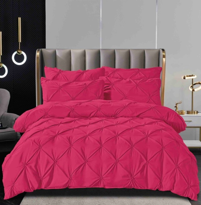 Lenjerie pat dublu cu pliuri,bumbac finet,6 piese,roz fucsia-A760