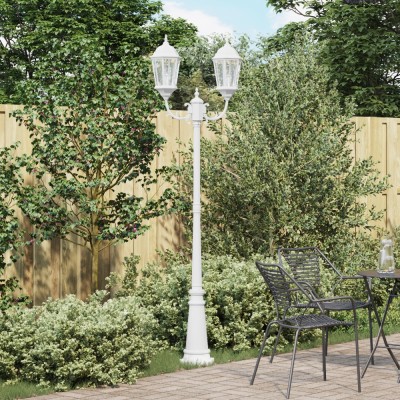 vidaXL St&amp;acirc;lp de lumini Grădină 2-Lampă E27 Alb 235 cm Aluminiu foto