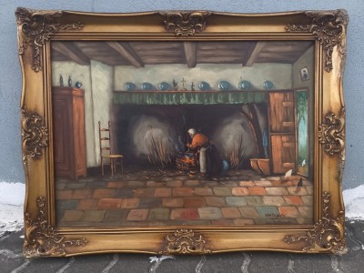 Ulei pe p&amp;acirc;nză o lucrare veche semnată interior &amp;icirc;ncadrat &amp;icirc;ntr-o ramă din lemn masiv Blondel foto