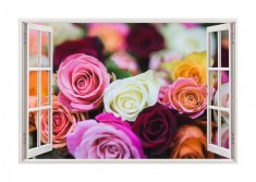 Autocolant decorativ, Fereastra, Arbori si flori, Multicolor, 83 cm, 352ST foto