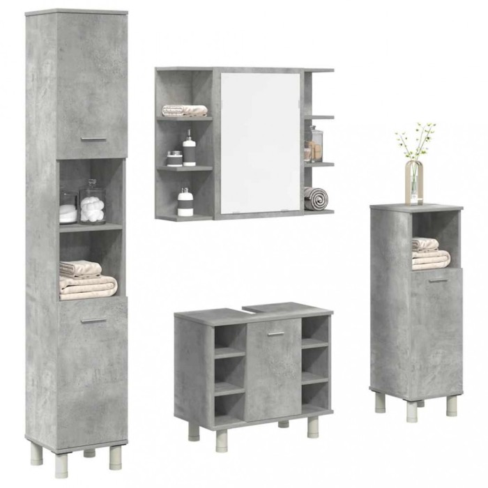 vidaXL Set mobilier de baie, 4 piese, gri beton, lemn compozit 3324850