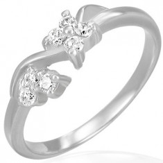 Inel de logodnă din oțel - flori din zirconiu transparent pe val - Marime inel: 49