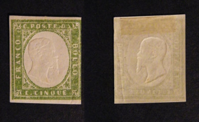 Italy Sardinia 1855 Definitives, King Viktor Emanuel II, 5c emerald, MH AM.263 foto