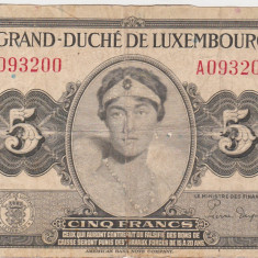 LUXEMBURG Luxembourg 5 FRANCI FRANCS ND(1944) aF