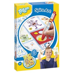 Joc educativ si creativ pentru copii Totum Spiro-Art, cu stickere incluse, pix 6 culori si foi pentru modele, sabloane cu forme