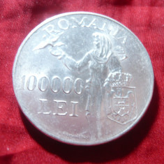 Moneda 100 000 lei 1946 Mihai I , argint , cal. F.Buna
