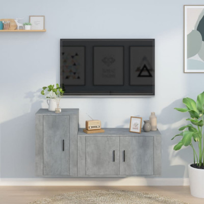 Set dulap TV, 2 piese, gri beton, lemn prelucrat GartenMobel Dekor foto