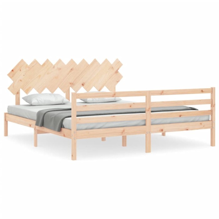 Cadru de pat cu tablie Super King Size, lemn masiv