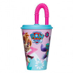 Pahar cu capac si pai pentru bauturi,Paw Patrol,plastic,430 ml