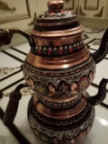 Superb set ceainic etajat &icirc;n stil oriental din cupru gravat