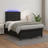 Cumpara ieftin Pat cu arcuri, saltea și LED, negru, 120x200cm, piele ecologică