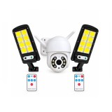 Cumpara ieftin Cameră de supraveghere exterior si 2 lămpi solare LED cu senzori și telecomenzi DEPOX&reg;, Wi-Fi, 360&deg;, vedere nocturnă