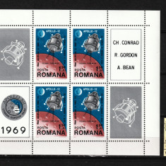 România, 1969 | Apollo 12 - Aselenizare punct fix- Cosmos | Bloc M/S - MNH | aph