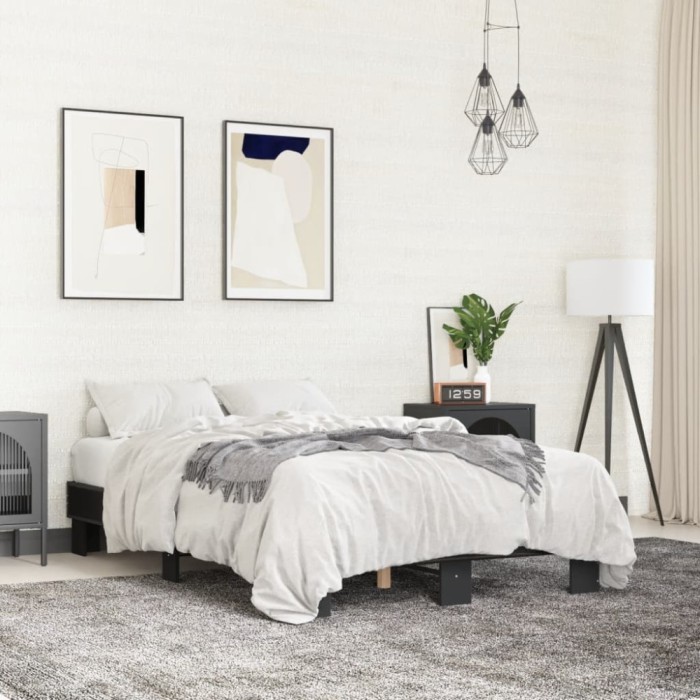 vidaXL Cadru de pat, negru, 140x200 cm, lemn prelucrat și metal 845857