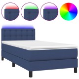 Cumpara ieftin Pat cu arcuri, saltea si LED, albastru, 120x200 cm, textil