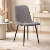 Cumpara ieftin Scaun Bucatarie Living Artool Turin Catifea Argintiu Negru, 44.5x53x88.5 cm, Metal, Fara Brate, Rezistent Zgarieturi