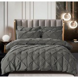 Lenjerie pat dublu cu pliuri,bumbac finet,6 piese,gri-A116