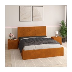 Pat Tapitat Filip Caramiziu+ Saltea Lux Ortopedica + Noptiere Tapitate 180x200cm