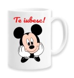 Cana alba personalizata Te iubesc, model mickey mouse, INOVATIX&reg;. 330ml, Oem