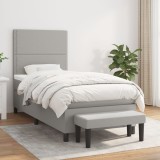 Cumpara ieftin Pat box spring cu saltea, gri deschis, 100x200 cm, textil