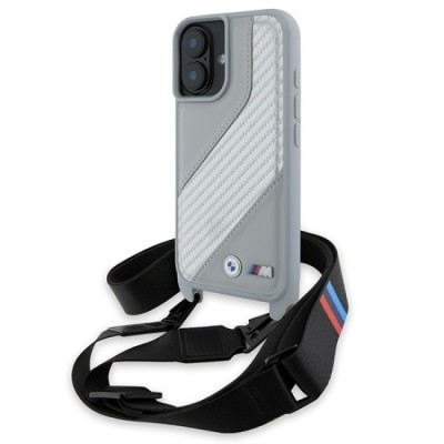 Husa pentru iPhone 16 - BMW Leather M Edition Carbon Stripe &amp;amp; Strap (BMHCP16S23PSCCG) - Black foto
