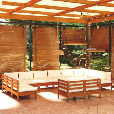 Set mobilier gradina cu perne 12 piese maro miere lemn de pin GartenMobel Dekor foto