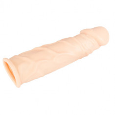 Mansoane pentru penis - Extensie Vibratoare din Silicon pentru Penis Mai Mare cu 2.6 cm Gland Bombat si Vene Pronuntate foto