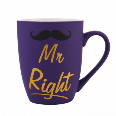 Cana mata din ceramica Pufo Mr Right, pentru cafea sau ceai, 360 ml, mov foto