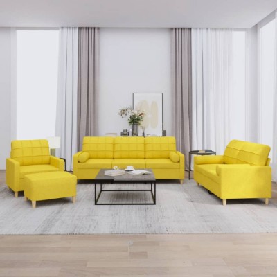 vidaXL Set de canapele cu perne, 4 piese, galben deschis, textil foto