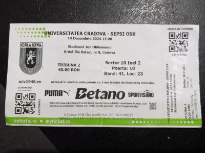 Bilet U Craiova - Sepsi OSK Sf. Gheorghe foto