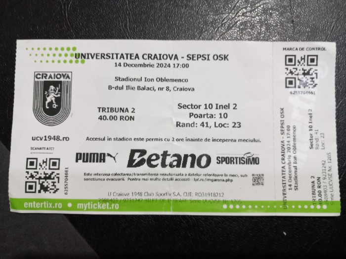 Bilet U Craiova - Sepsi OSK Sf. Gheorghe