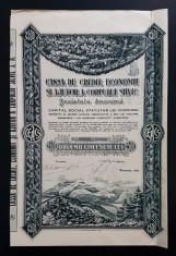 Actiune 1931 Banca / casa de credit a corpului silvic , titlu 5 actiuni nom.
