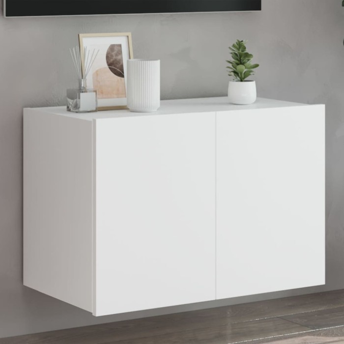 vidaXL Comodă TV de perete cu lumini LED, alb, 60x35x41 cm
