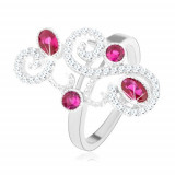 Inel din argint 925, ornamente strălucitoare, zirconii roz, luciu intens - Marime inel: 52