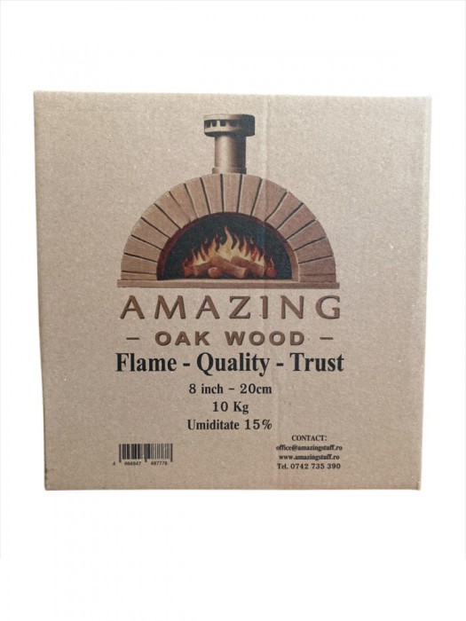Lemn de foc Stejar Premium , 8 Inch (20 cm),10 kg, Uscat, Ideal pentru Gratare, Cuptoare de Pizza si Sobite Mici.